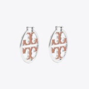 Tory Burch Miller leather in-lay silver hoop
